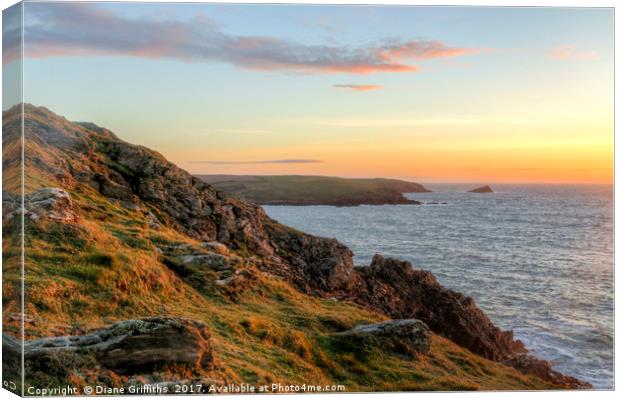 View Pentire East to Pentire West Headland Canvas Print by Diane Griffiths