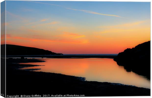 Sunset over Crantock Beach Canvas Print by Diane Griffiths