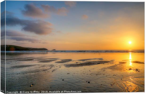 Fistral Beach Sunset Newquay Canvas Print by Diane Griffiths
