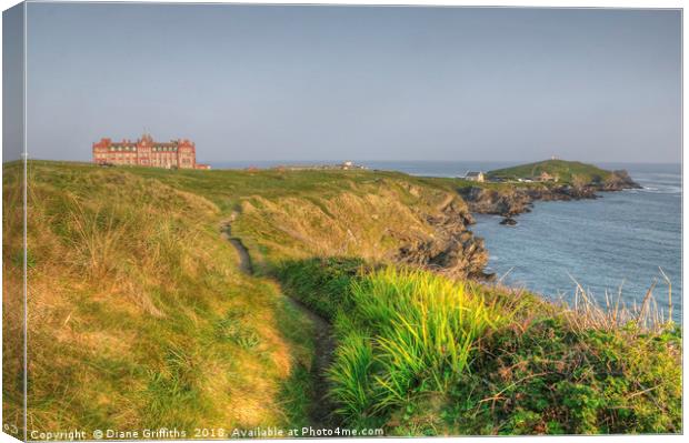 Towan Headland and the Headland Hotel Canvas Print by Diane Griffiths