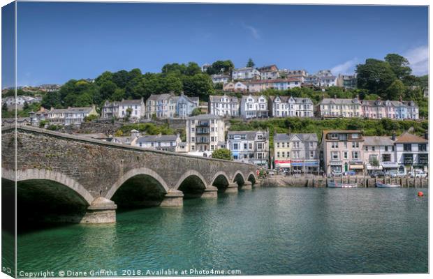 View across the bridge to East Looe Canvas Print by Diane Griffiths