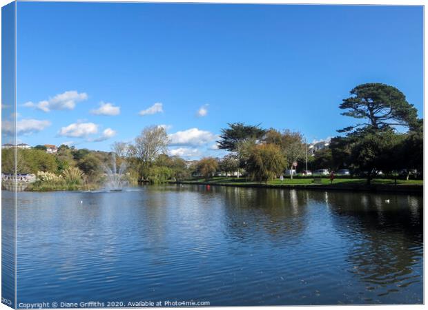 Newquay Trenance Gardens Boating Lake Canvas Print by Diane Griffiths