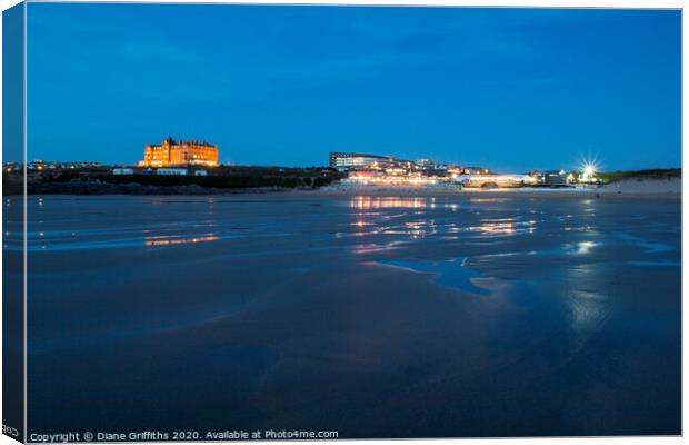 Fistral Beach at Night Canvas Print by Diane Griffiths
