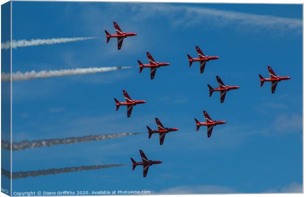 The Red Arrows at Kent County Show Canvas Print by Diane Griffiths