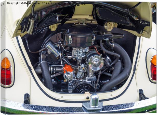Immaculately clean engine compartment of a traditi Canvas Print by Peter Jordan