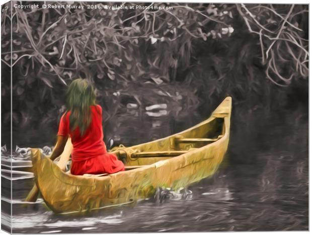 Mystical Red Dress Canoe Ride Canvas Print by Robert Murray