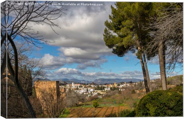 Granada from The Alhambra Gardens Canvas Print by Robert Murray