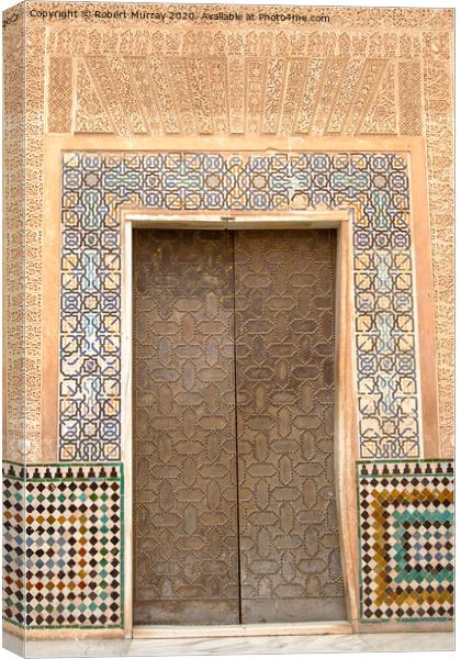 Cuarto Dorado Courtyard doorway details, Alhambra. Canvas Print by Robert Murray