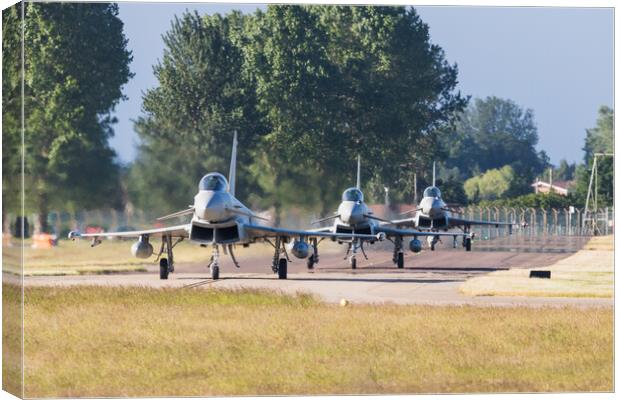 Three Eurofighter Typhoons taxiing out Canvas Print by Jason Wells