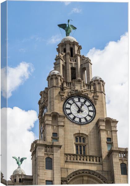 Portrait crop of the Liver Birds on the Liverpool skyline Canvas Print by Jason Wells