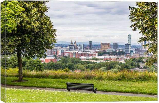 Bench overlooking Liverpool Canvas Print by Jason Wells