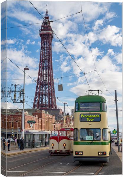 Old trams under Blackpool Tower Canvas Print by Jason Wells