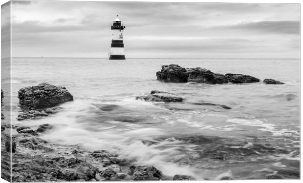 Penmon Lighthouse in black and white Canvas Print by Jason Wells