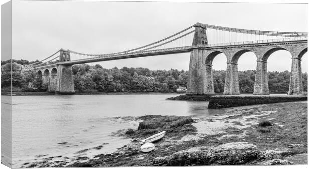 Menai Bridge in black and white Canvas Print by Jason Wells