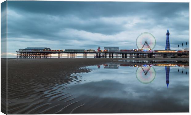 Ferris Wheel spinning on Central Pier in Blackpool Canvas Print by Jason Wells