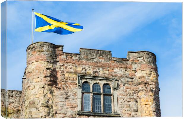 Cross of St Alban flag above Tamworth Castle Canvas Print by Jason Wells