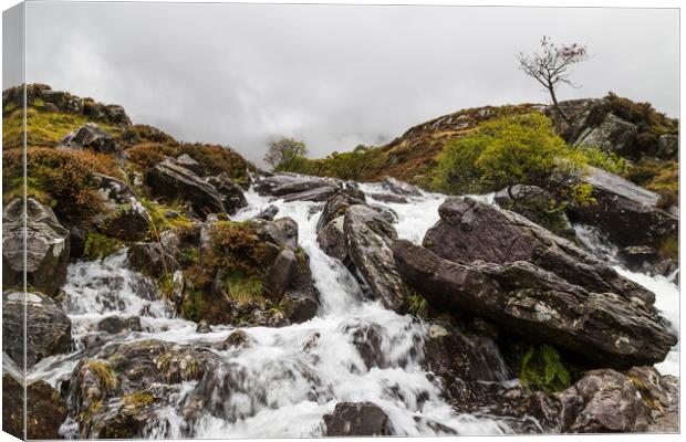 Water crashes over rocks at Ogwen Valley Canvas Print by Jason Wells
