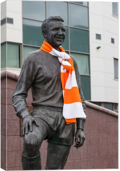 Jimmy Armfield statue wrapped in an orange and white scarf Canvas Print by Jason Wells