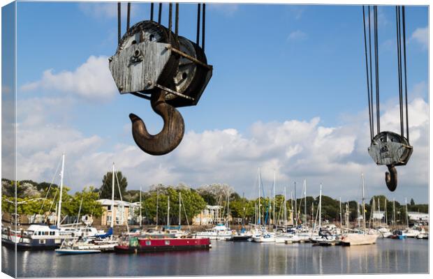 Gigantic hooks from the boat crane at Preston Marina Canvas Print by Jason Wells