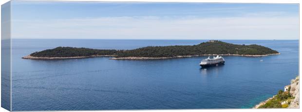 Cruise ship moored between Lokrum and Dubrovnik Canvas Print by Jason Wells