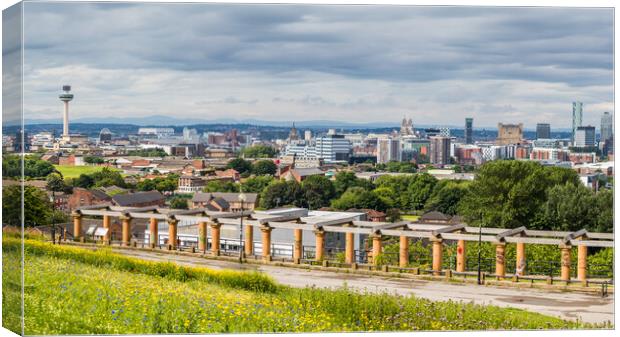 Liverpool skyline panorama from Everton Park Canvas Print by Jason Wells