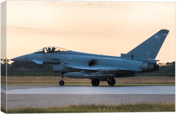 RAF Typhoon prepares to take off at sunset Canvas Print by Jason Wells
