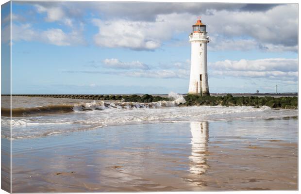 Reflections of New Brighton Lighthouse Canvas Print by Jason Wells