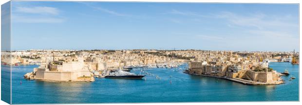 Three cities and Grand harbour panorama Canvas Print by Jason Wells