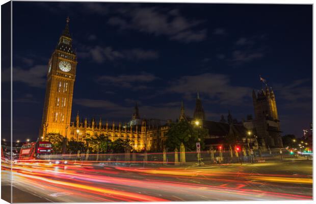 Traffic Trails in front of Big Ben Canvas Print by Jason Wells