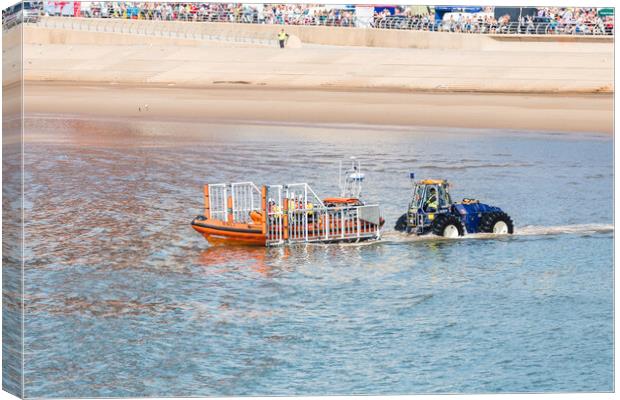 Life boat being launched from its semi submersible tractor Canvas Print by Jason Wells