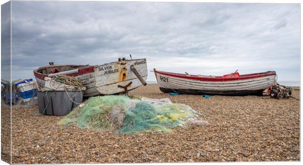 Fishing nets and boats on Aldeburgh Beach Canvas Print by Jason Wells