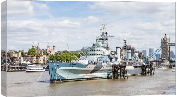 HMS Belfast on the River Thames Canvas Print by Jason Wells