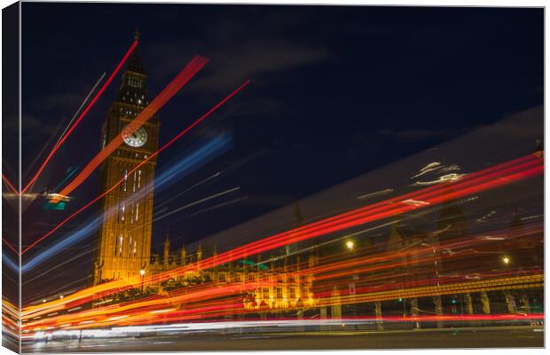 Traffic trails through Parliament Square Canvas Print by Jason Wells