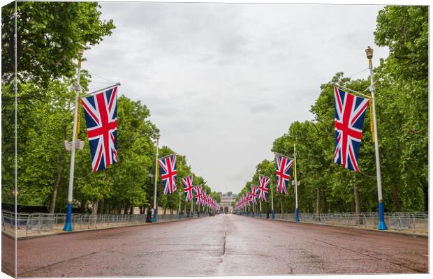 Union Jack lined Mall in London ready for the Jubi Canvas Print by Jason Wells