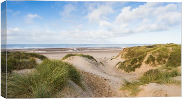 Formby beach over the sand dunes Canvas Print by Jason Wells