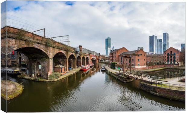 Bridgewater Canal and Manchester skyline panorama Canvas Print by Jason Wells