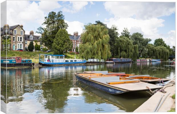 Pair of punts on the River Cam in Cambridge Canvas Print by Jason Wells