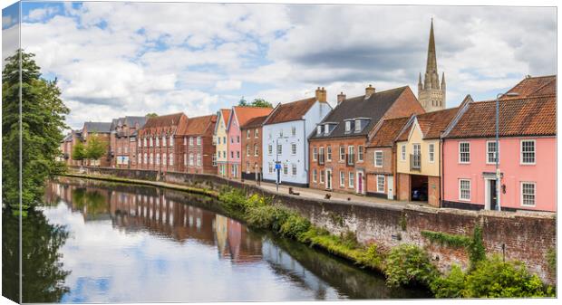 Colourful houses along the River Wensum Canvas Print by Jason Wells