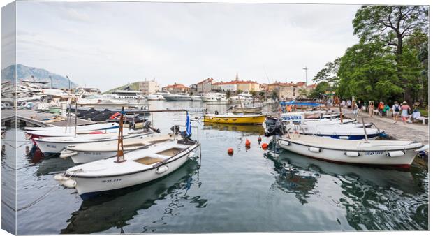 Boats line Budva harbour Canvas Print by Jason Wells