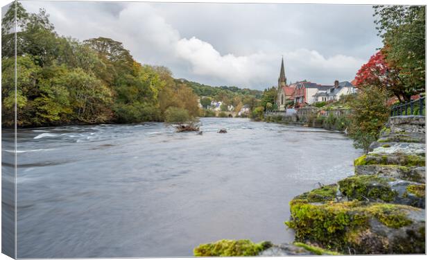 High water levels on the River Dee in Llangollen Canvas Print by Jason Wells