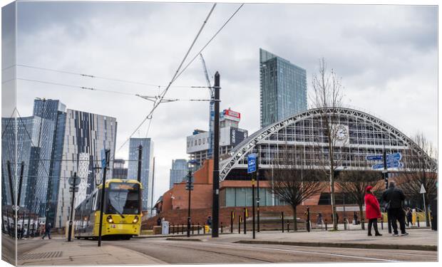Tram passing Manchester Central Convention Complex Canvas Print by Jason Wells