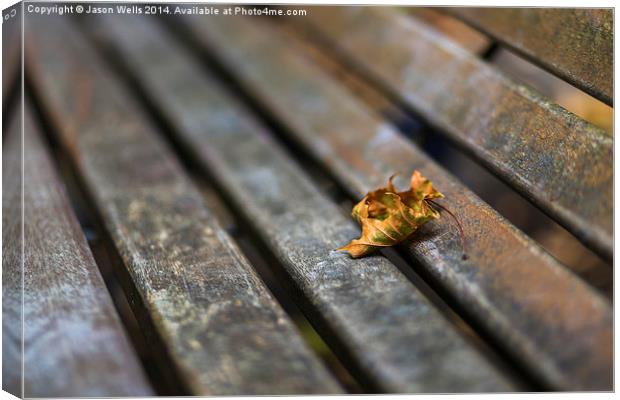 Leaf on the bench Canvas Print by Jason Wells