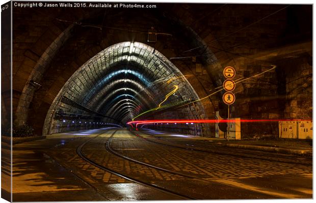 Tram trails inside a tunnel in Bratislava Canvas Print by Jason Wells