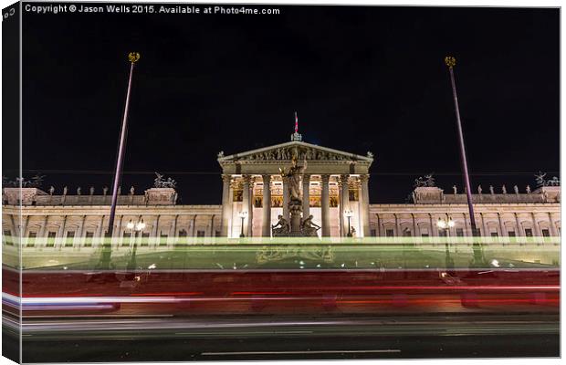 Tram passing the Austrian Parliament Building at n Canvas Print by Jason Wells