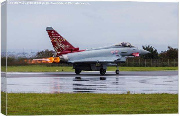 RAF Typhoon taking off in the rain Canvas Print by Jason Wells