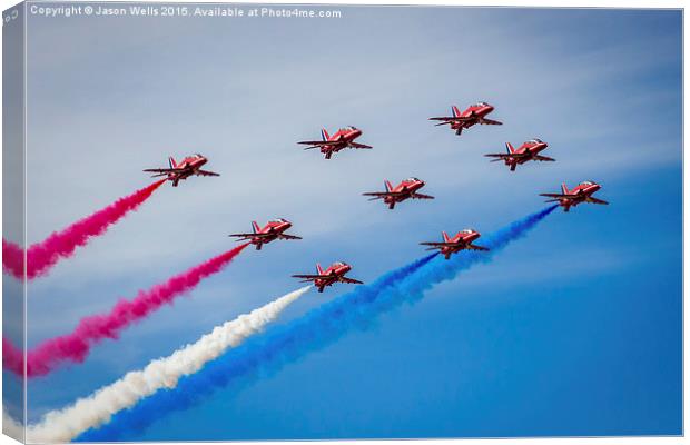 Red Arrows in tight formation Canvas Print by Jason Wells