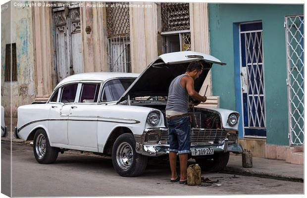 Changing the oil in Centro Havana Canvas Print by Jason Wells