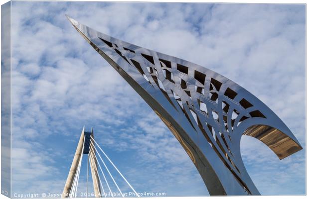 Fish symbols in front of the bridge Canvas Print by Jason Wells