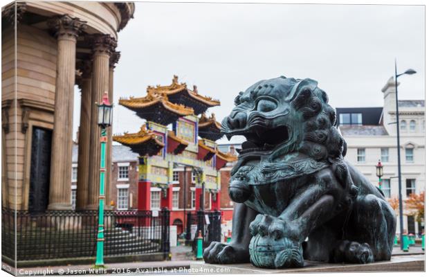 Lion Statue in Liverpool's Chinatown Canvas Print by Jason Wells