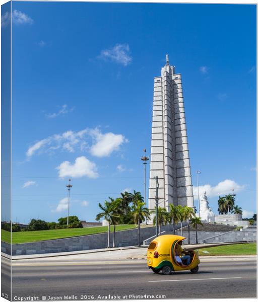 Cocotaxi travels by the Jose Marti memorial Canvas Print by Jason Wells